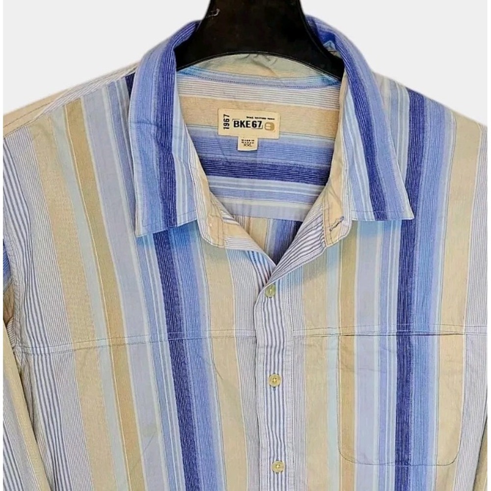 BKE Buckle Blue & Yellow Striped 2XL Button Up‎ Long Sleeve Shirt Casual